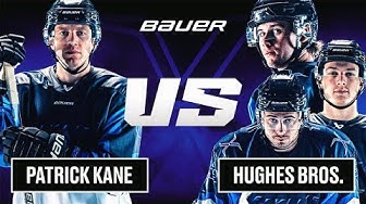 YouTube post by @bauerhockey for BAUER Hockey. Caption reads: Revealing Equipment Secrets with the Hughes....