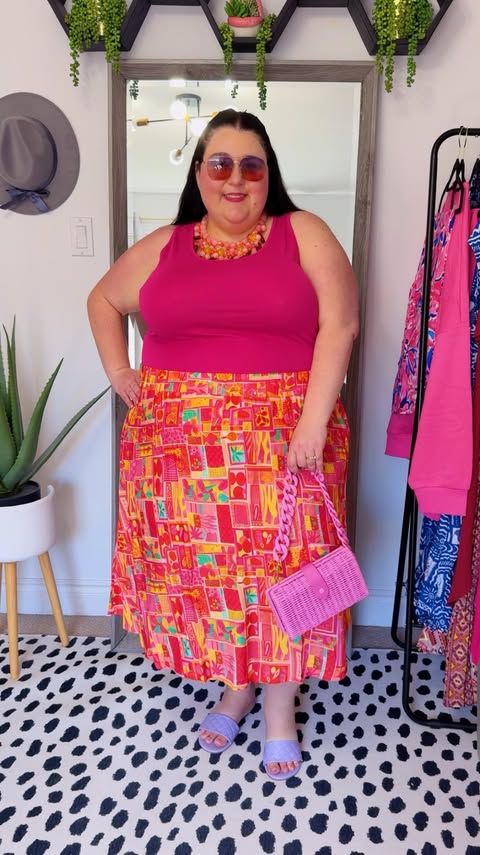 Instagram post by @curvy_chronicles for Ulla Popken. Caption reads: [...] this fun skirt and hot pink tank from....