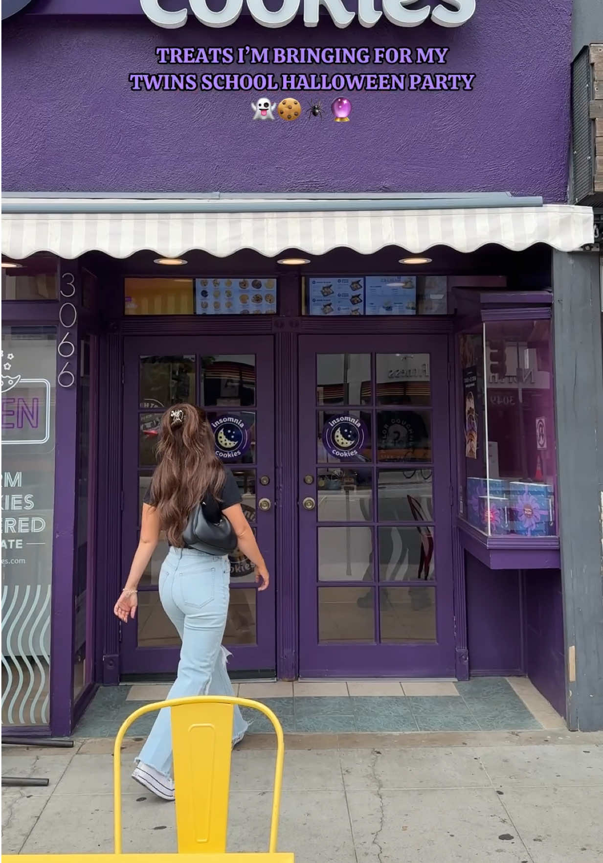 TikTok post by @shellykowatch for Insomnia Cookies. Caption reads: This is the ultimate parent Halloween hack because....