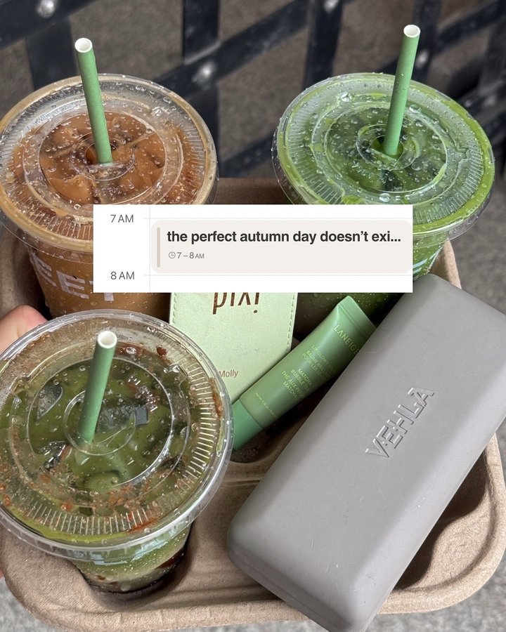 Instagram post by @molly.alicia for Blank Street. Caption reads: [...] autumn day doesn’t exi… 🤎✨🍂 Trying....