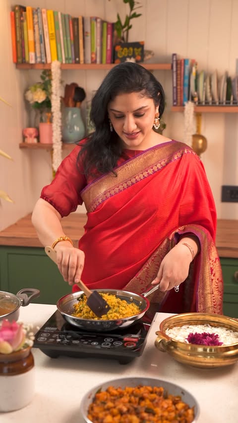Instagram post by @aruna_vijay_masterchef for TTK Prestige. Caption reads: Pongal has always been about more than food for....