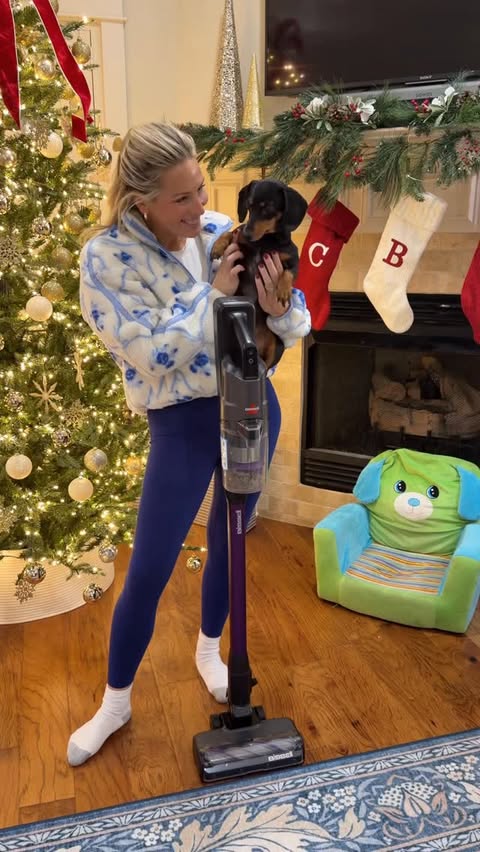 Instagram post by @bobbiwiththeeye for BISSELL. Caption reads: #ad Holiday season = cozy… and chaotic 😂 Between....