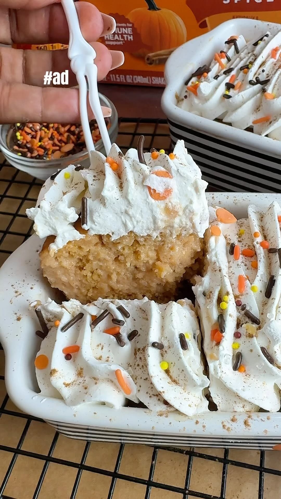 Instagram post by @liftingiscake for Premier Protein. Caption reads: #ad  Protein Pumpkin Spice Tres Leches!! 🎃Head....