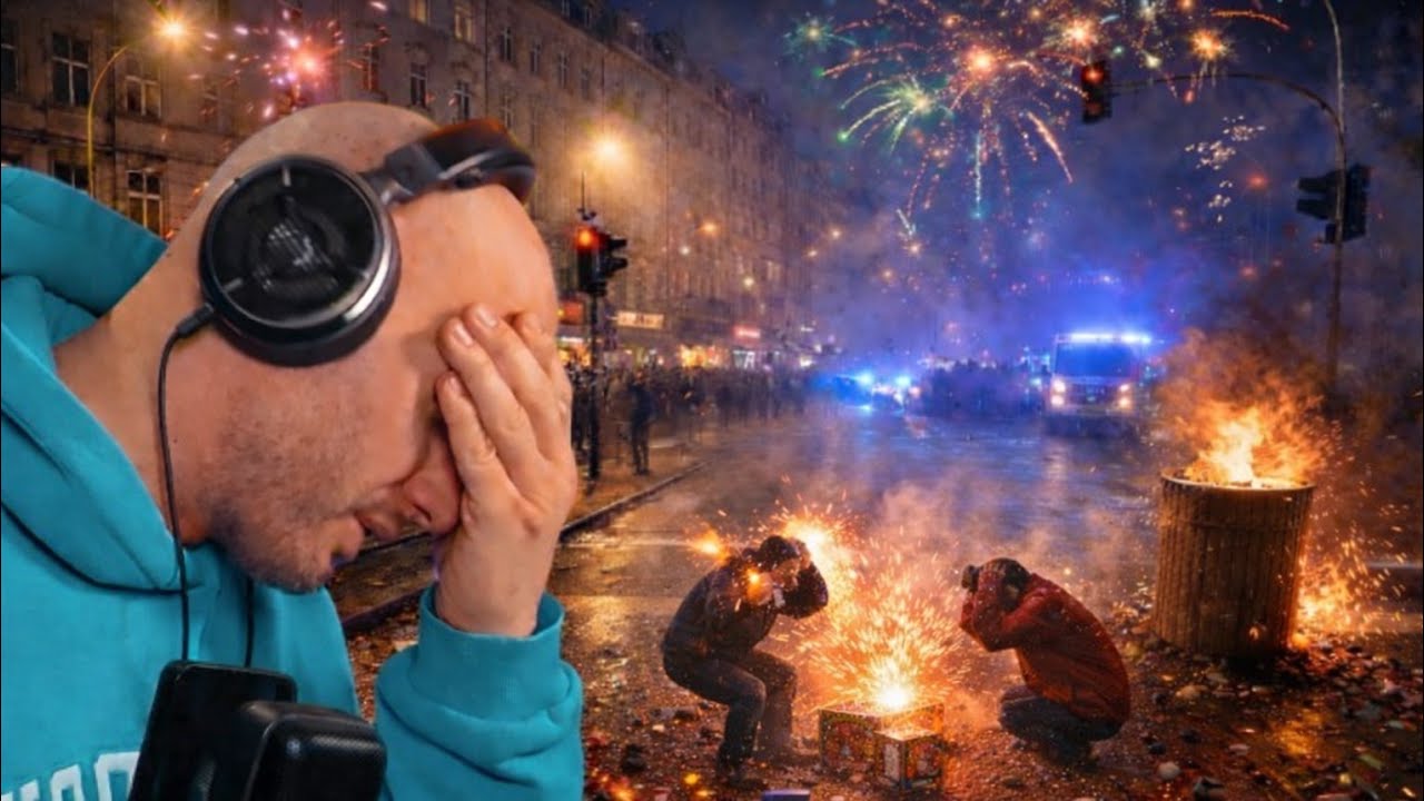 YouTube post by @flyinguwe for Neosupps. Caption reads: Dangerous New Year's Eve 2026 in Berlin-Neukölln....