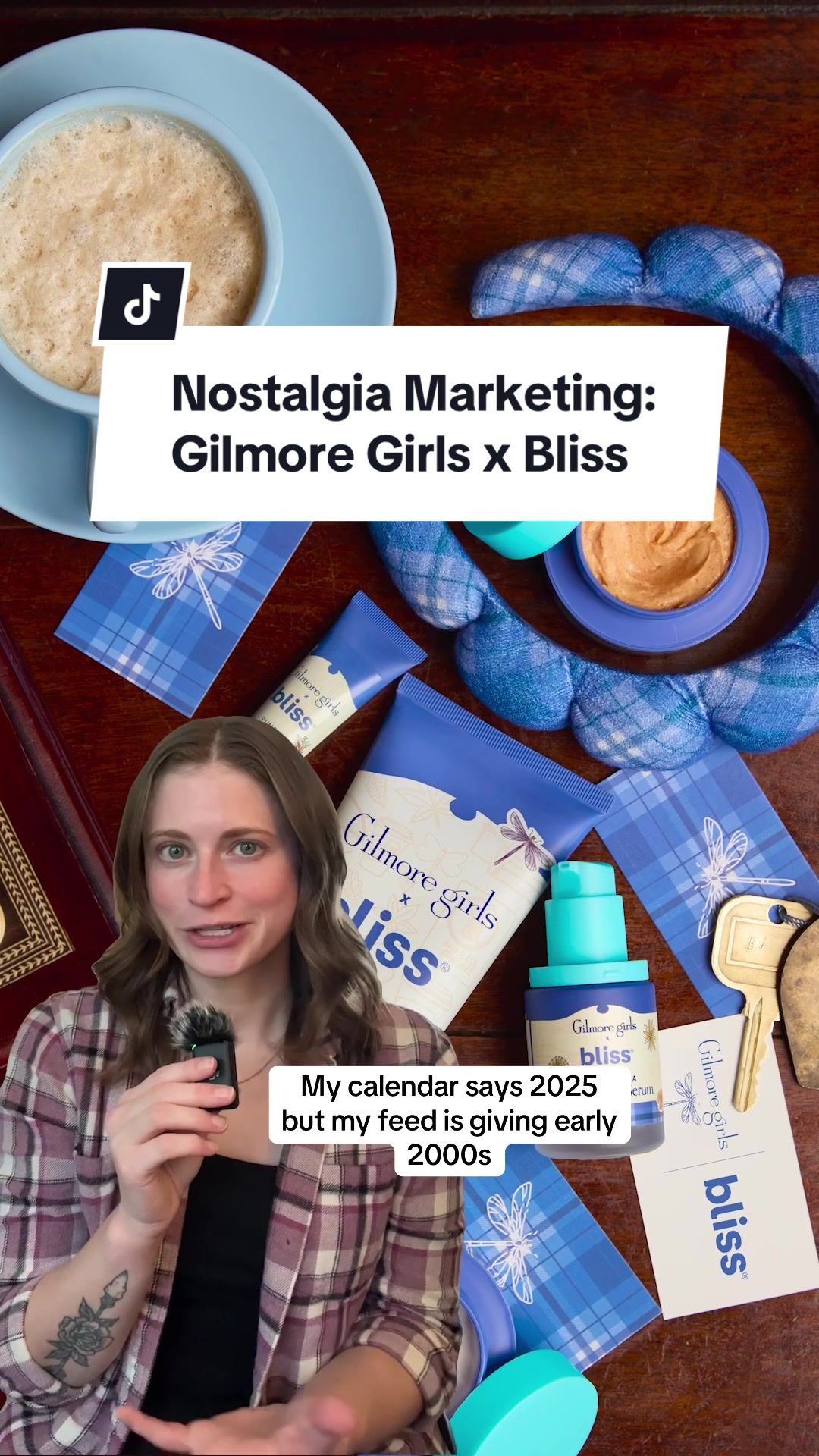TikTok post by @stuffaboutadvertising for Bliss World. Caption reads: [...] equal. The new Gilmore Girls x @Bliss World....