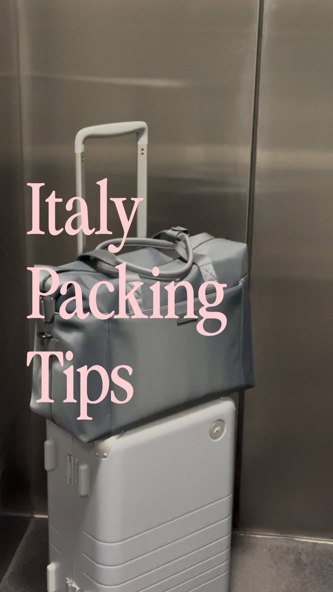 Instagram post by @youritalianbestie for Monos. Caption reads: 🇮🇹 My top 3 Italy packing tips with @monostravel....