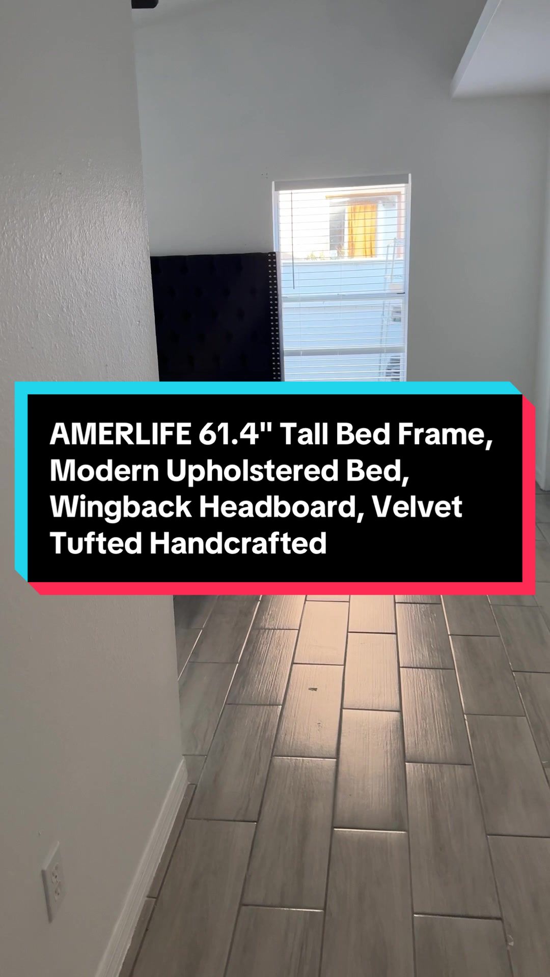 TikTok post by @ctemotivation for Amerlife. Caption reads: AMERLIFE 61.4" Tall Bed Frame, Modern Upholstered....
