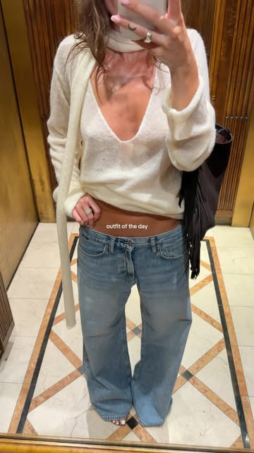 Instagram post by @the.josie.rae for Mavi. Caption reads: been living in these low rise jeans @mavi #ad.