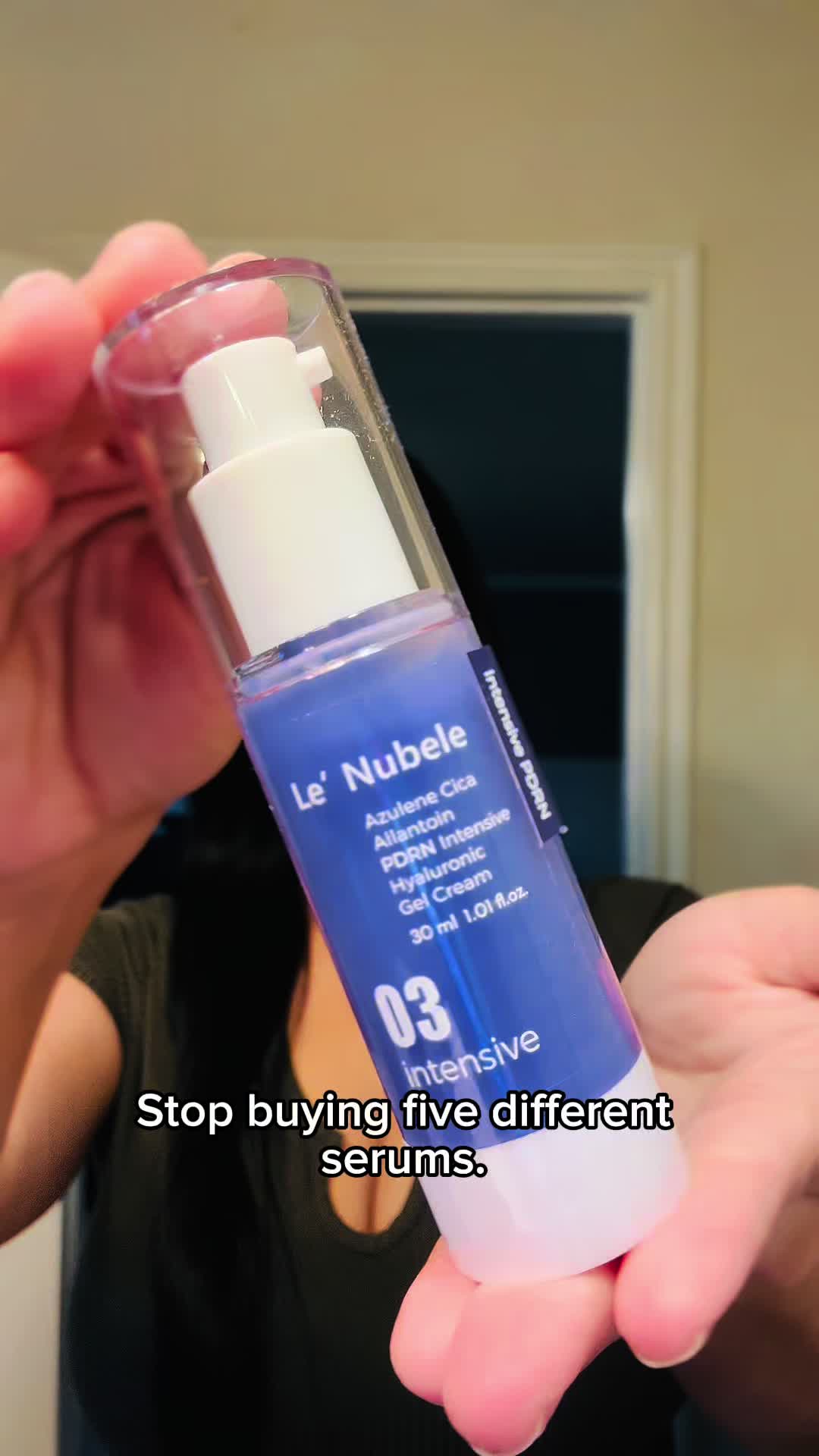 TikTok post by @joha_navarro for Lenubele. Caption reads: Stop buying five different serums. This Azulene....