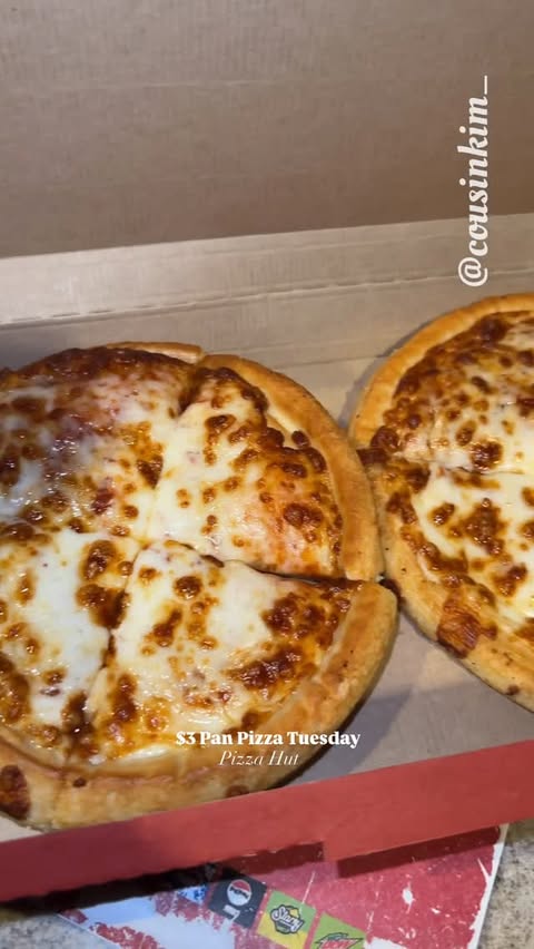 Instagram post by @cousinkim_ for Pizza Hut. Caption reads: Pizza Hut- $3 Pan Pizza Tuesday!

Don’t say I....