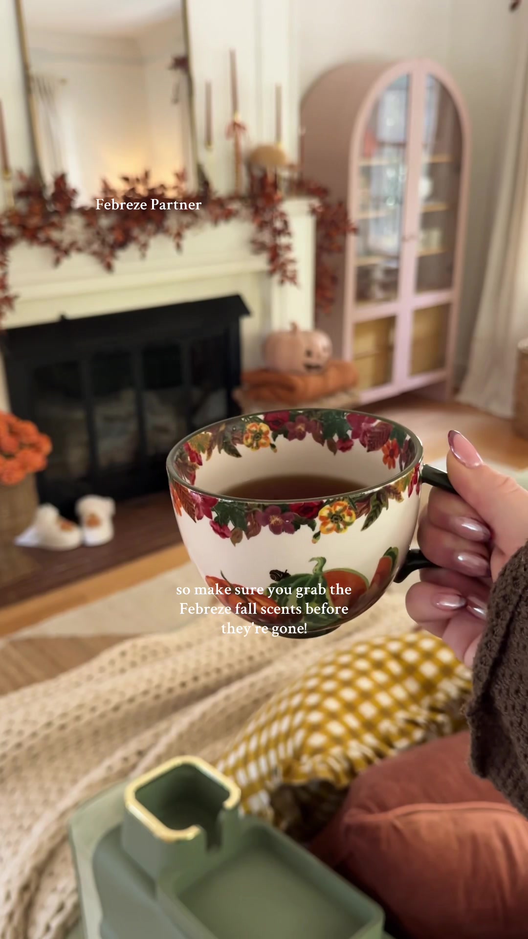 TikTok post by @emilywelchstyle for Febreze. Caption reads: Best part of fall? The scents 🤗 #Febreze_Partner....