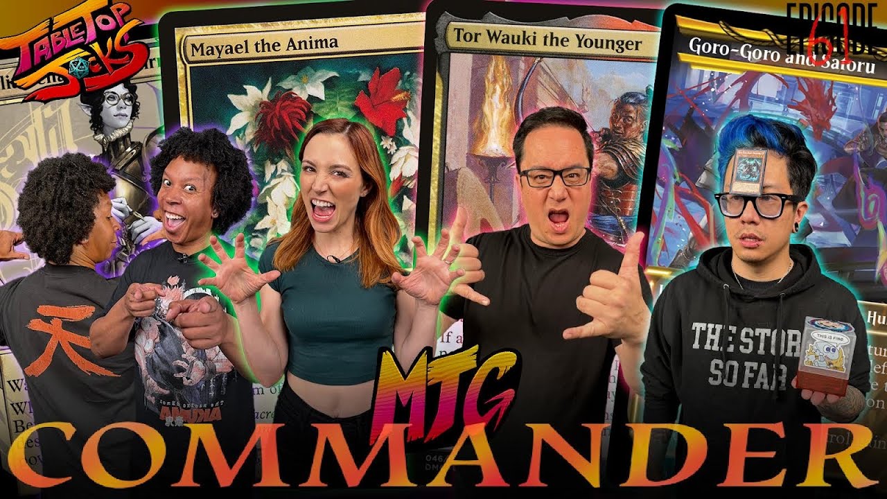 YouTube post by @TabletopJocks for Jankmats. Caption reads: MTG Commander Gameplay | Josh Lee Kwai vs Becca....