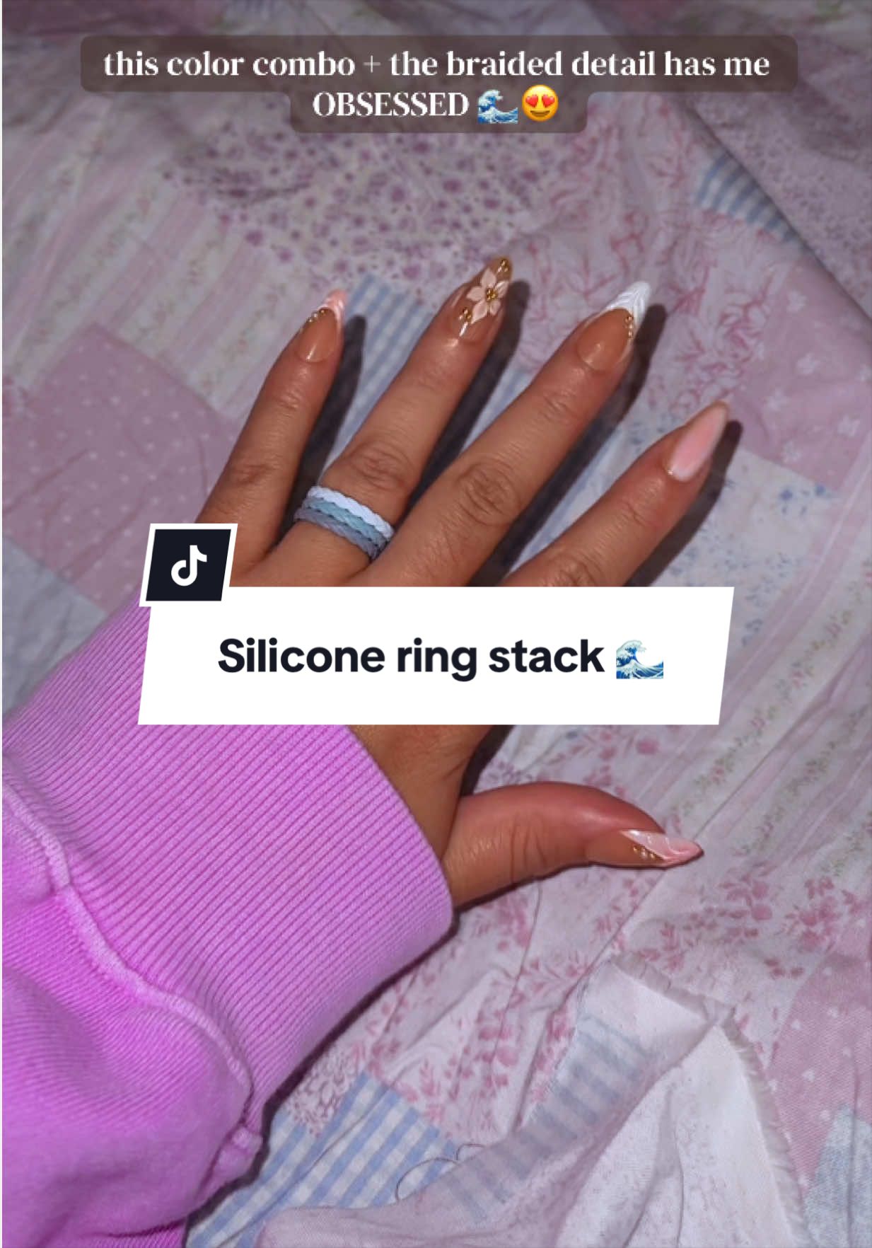 TikTok post by @jadeealeyah for Groove Life. Caption reads: [...] silicone ring stack i’ve ever owned @Groove....