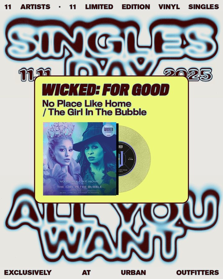 Instagram post by @wickedthesoundtrack for Urban Outfitters. Caption reads: From Emerald City to your home: UO Singles Day....