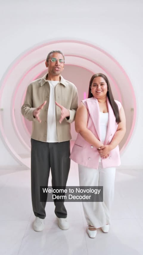 Instagram post by @sumukhisuresh for Novology. Caption reads: [...] actually works. #NovolodyDermDecoder....