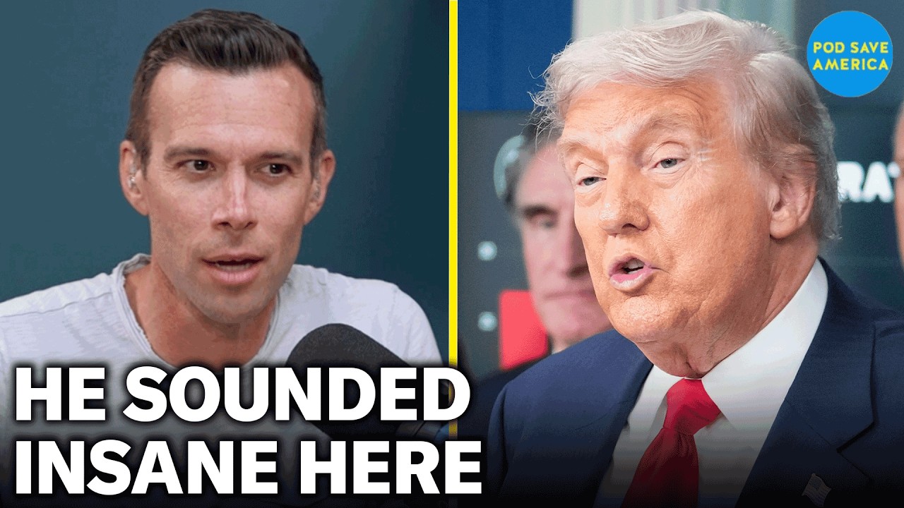 YouTube post by @podsaveamerica for Article. Caption reads: Trump Embarrasses Himself As The World Watches.