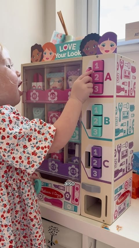 Instagram post by @thespeechmummy for Melissa & Doug. Caption reads: Whenever I see those real-life beauty vending....