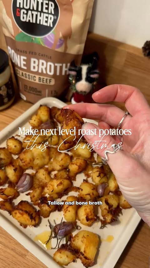 Instagram post by @bfrankhealth for Hunter & Gather. Caption reads: 🥔 you have to try this elite roast potato....