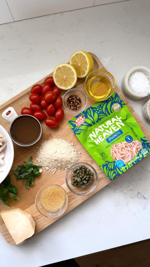 Instagram post by @ashleighbovard for Natural Heaven. Caption reads: [...] Palm Pasta: Ingredients- 1 package Natural....