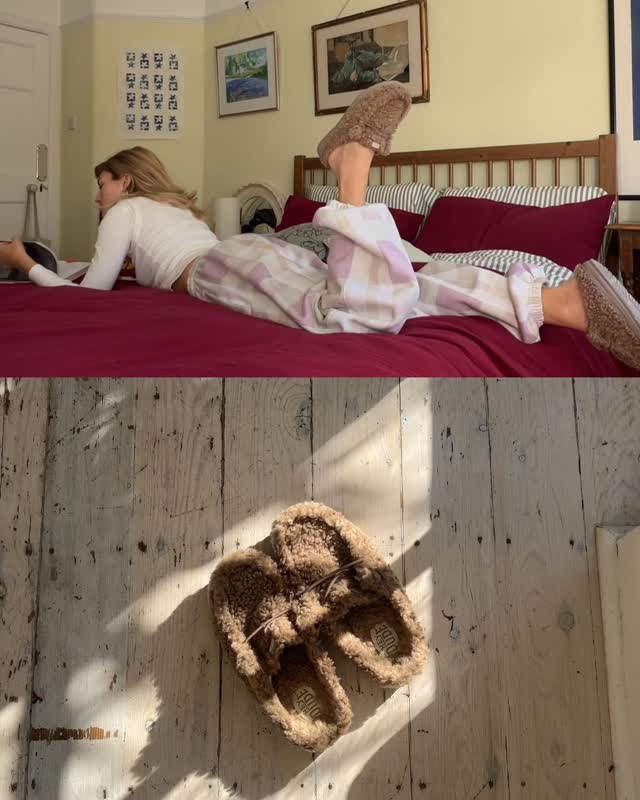 Instagram post by @jasmainfarara for HEYDUDE. Caption reads: ad | hibernation season activated @heydude_europe....