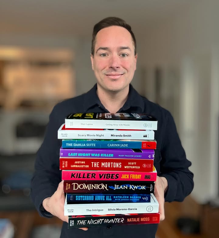 Instagram post by @scaredstraightreads for Atria Books. Caption reads: Am I f’n insane to think I could read all of these....