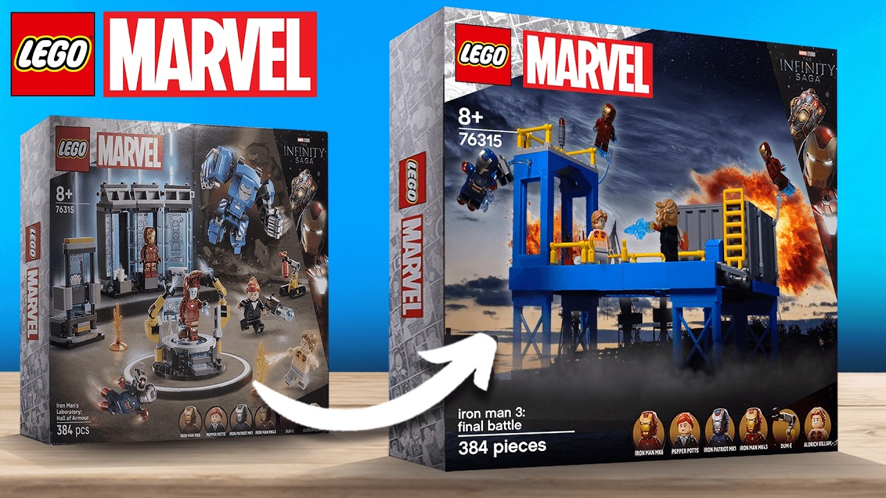 YouTube post by @TommyCBricks for Whatnot. Caption reads: Remaking the Worst LEGO Iron Man Set!.