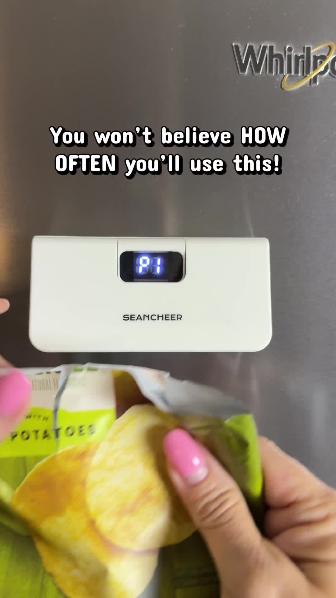 TikTok post by @pamtotherescue for PRUNUS. Caption reads: [...] clips or throwing away stale snacks!....