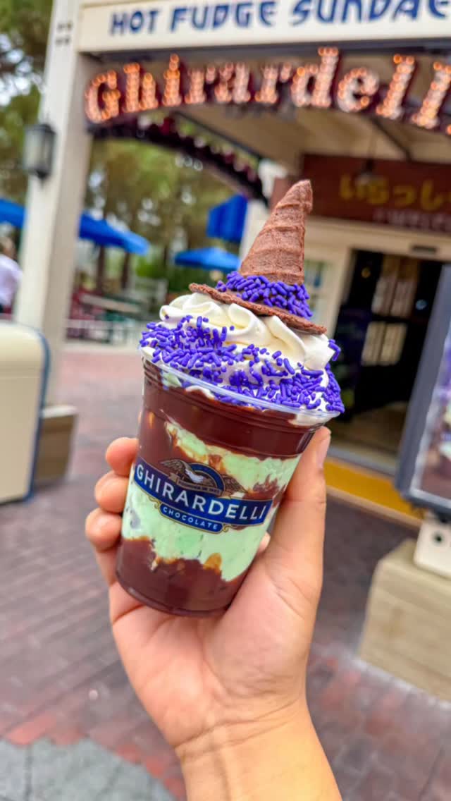 Instagram post by @code_word_disney for Ghirardelli. Caption reads: @ghirardelli in Disney California Adventure Park....
