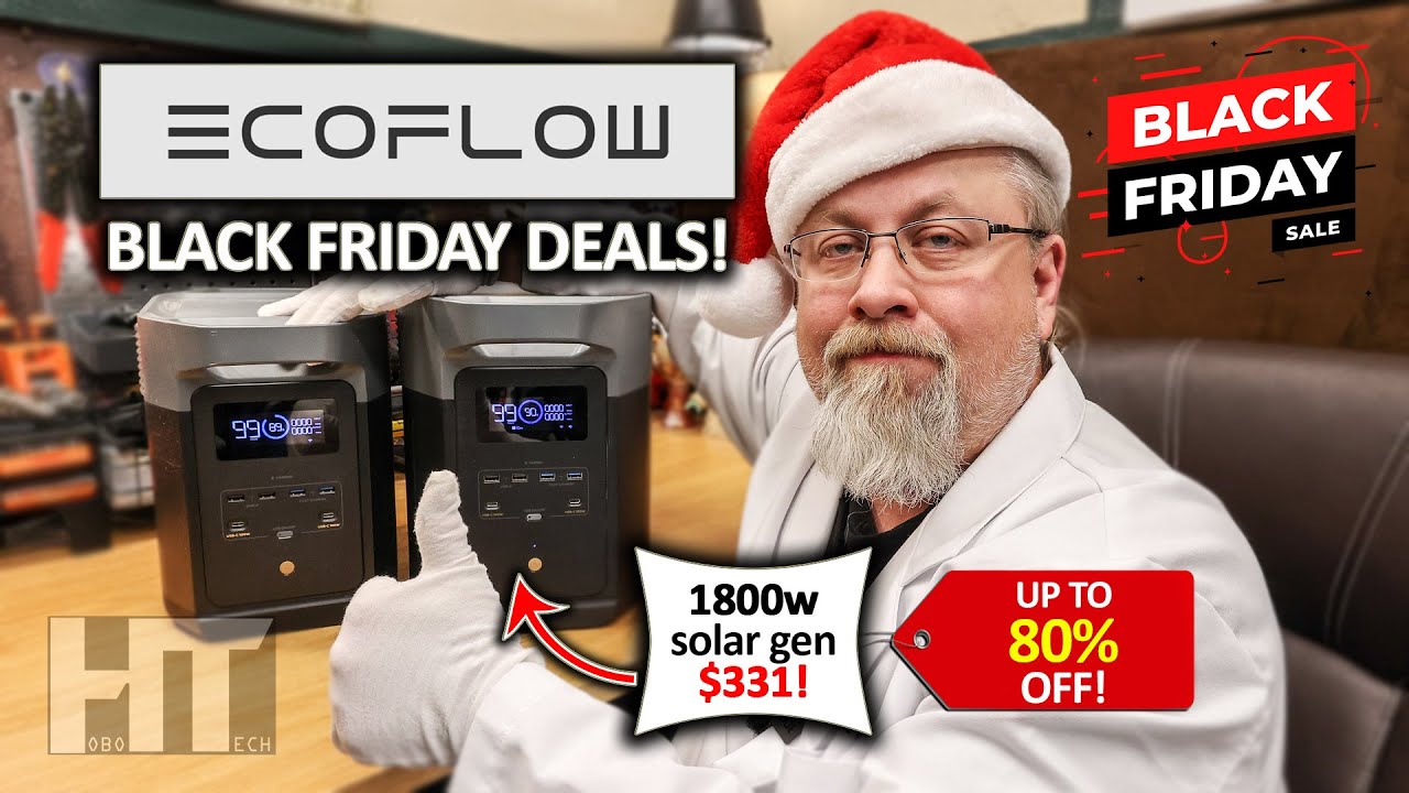 YouTube post by @HOBOTECH for EcoFlow. Caption reads: ECOFLOW | Black Friday DEALS On Power Stations,....