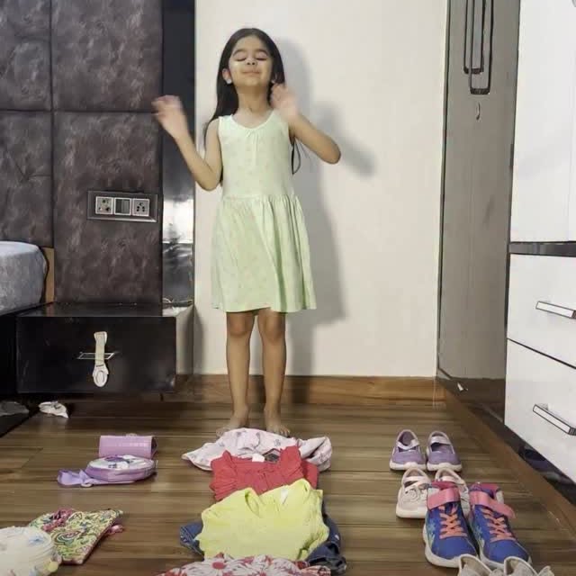 Instagram post by @junior.chopra for Babyhug. Caption reads: 5 outfits, 5 moods, and she’s slaying them all!....