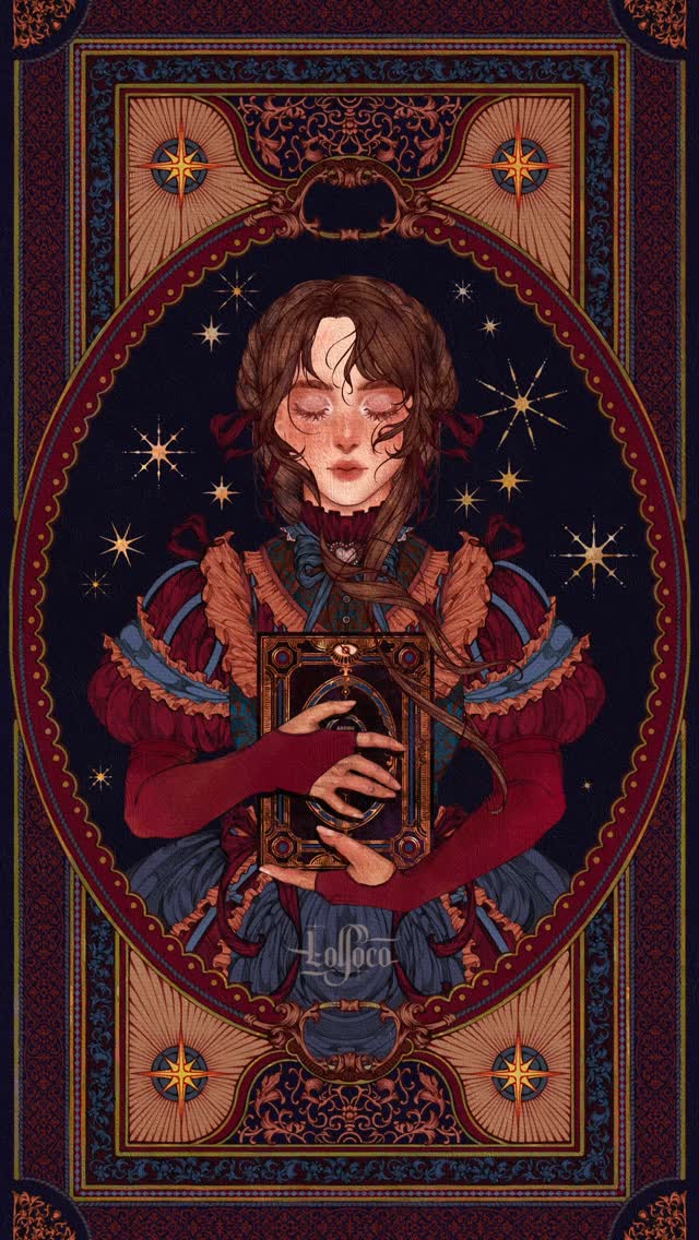 Instagram post by @thelolloco for Procreate. Caption reads: • The Girl, the Book and the Secret it holds....