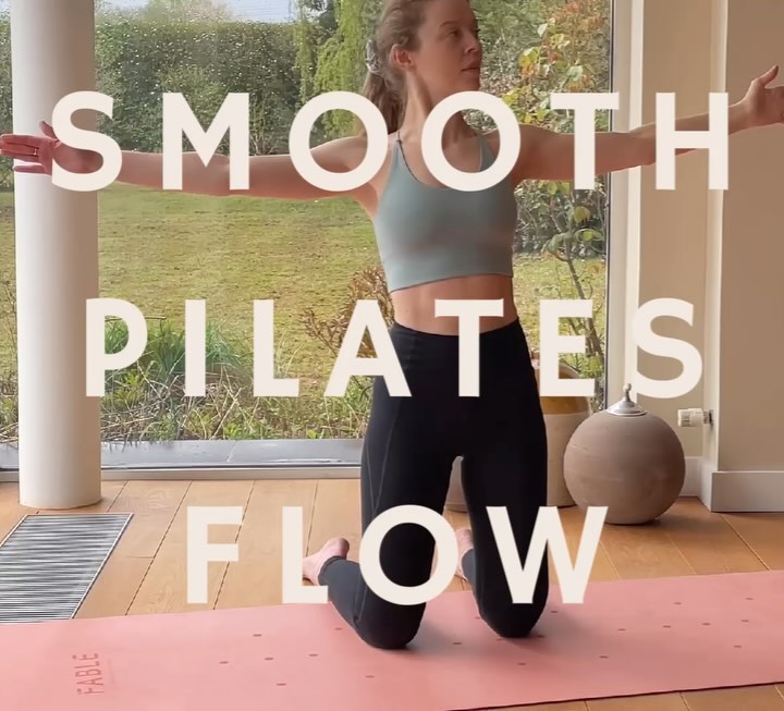 Instagram post by @pilateswithclara for Girlfriend Collective. Caption reads: Silky smooth Pilates transition 💫 One of my....