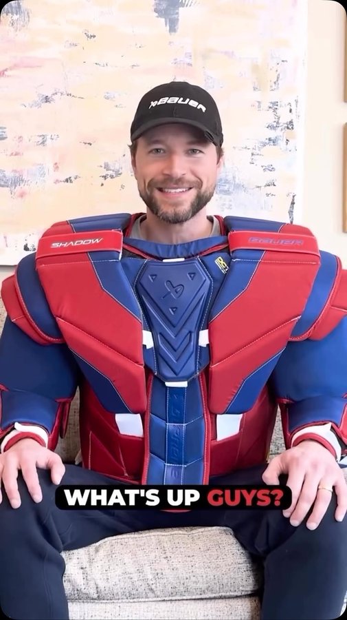 Instagram post by @goaliegearnerd for BAUER Hockey. Caption reads: In partnership with @puregoalie, @kanevangate38....