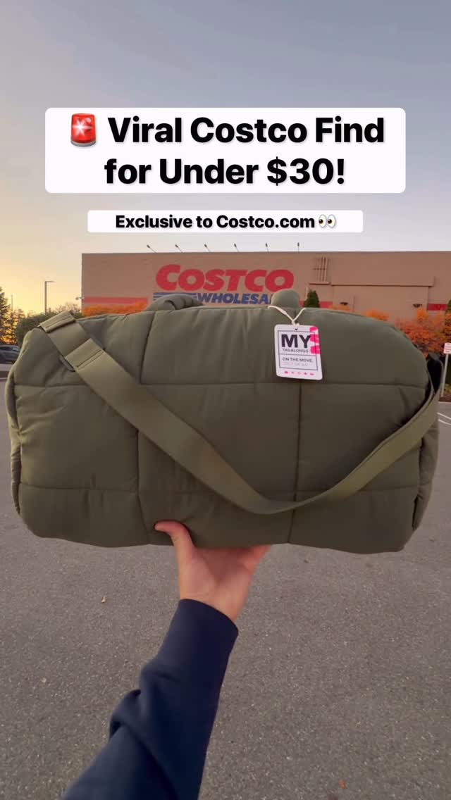 Instagram post by @costcobuys for MYTAGALONGS. Caption reads: RUN! 🏃🏻‍♀️ The viral @MYTAGALONGS Cloud Duffle....