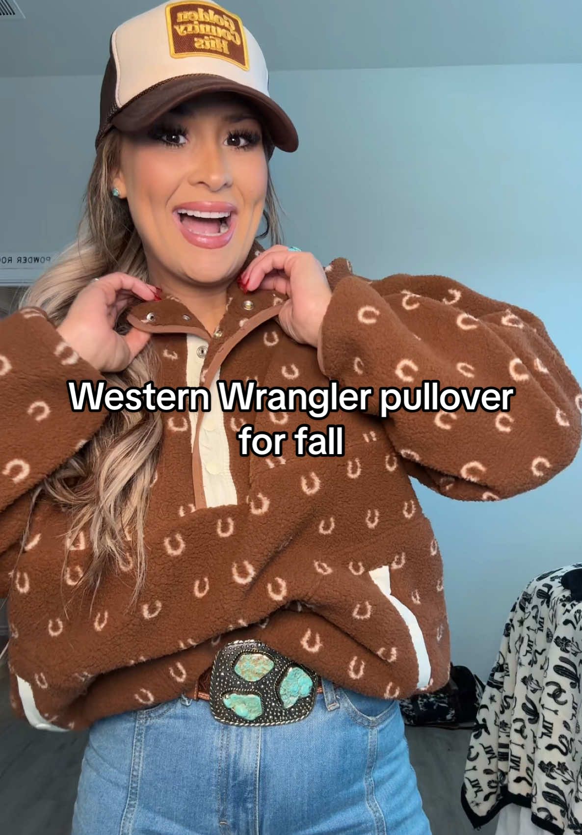 TikTok post by @beccalynn892 for Dani Morgans. Caption reads: Obsessed with the new Wrangler Sherpa pullover 😍....