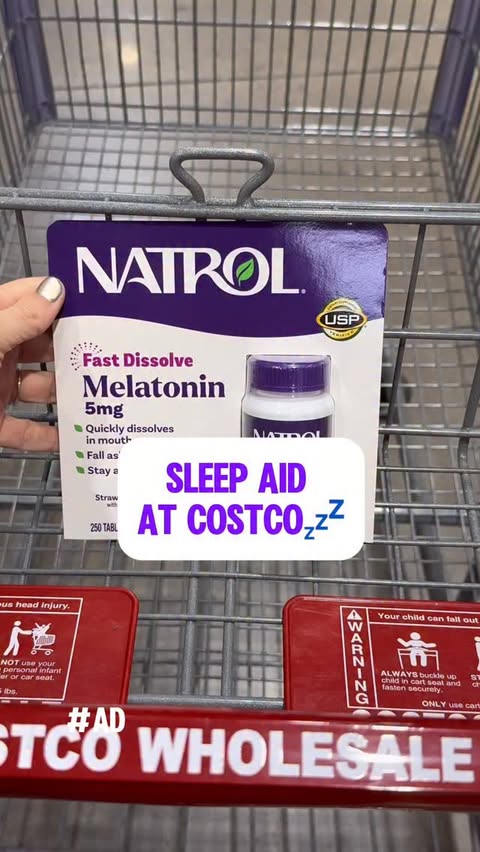 Instagram post by @costcoguide for Natrol. Caption reads: [...] asleep faster, stay asleep longer with....