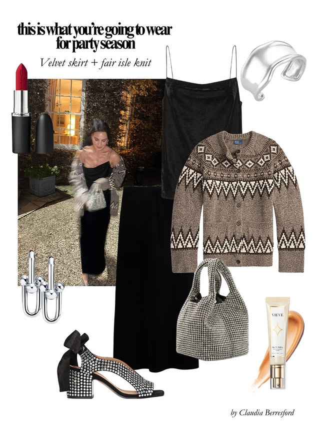 Instagram post by an influencer for NET-A-PORTER. Caption reads: Which outfit is more you for party season? Comment....