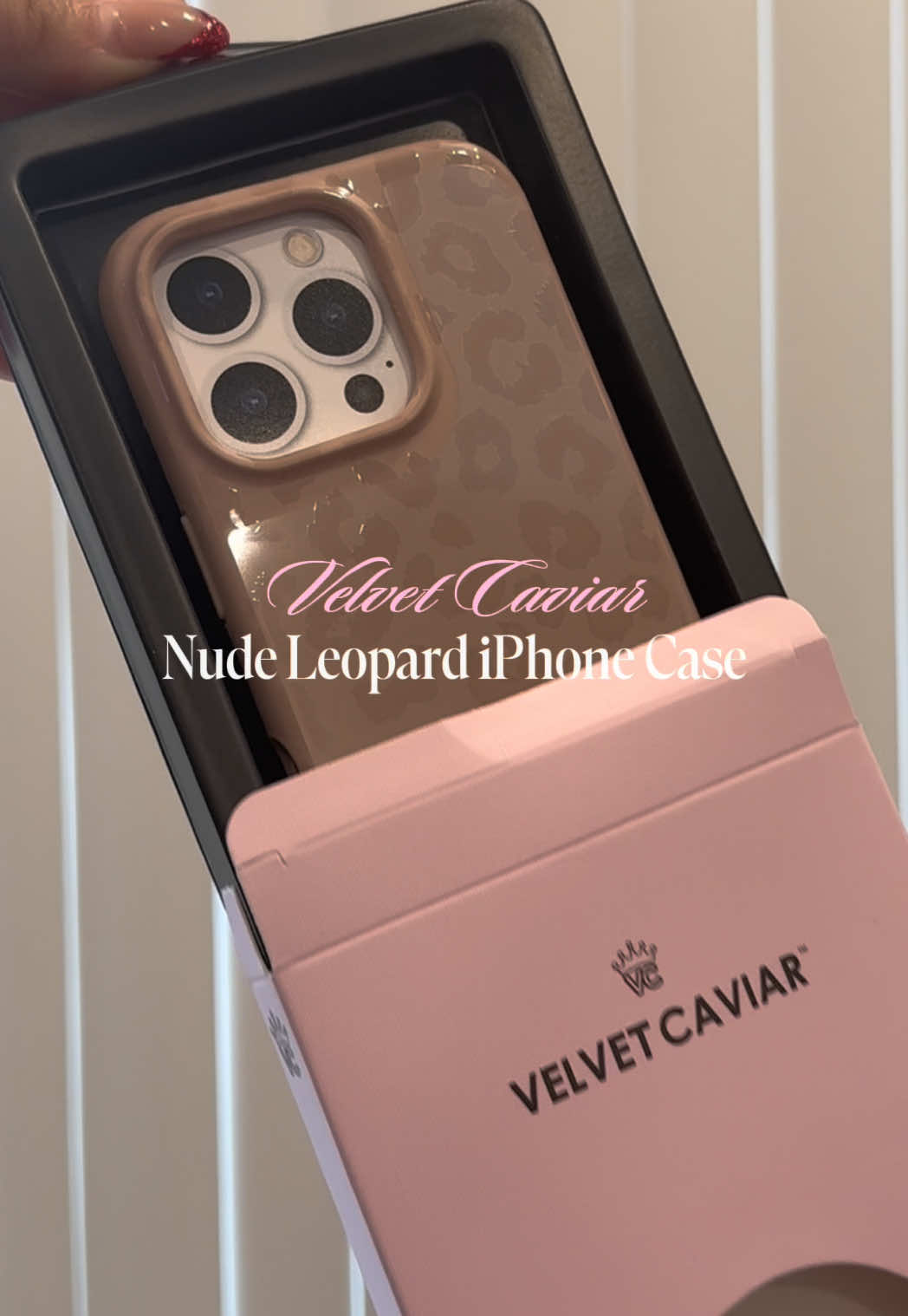 TikTok post by @queenbrriii for VELVET CAVIAR. Caption reads: this nude leopard print @velvetcaviar iphone case....