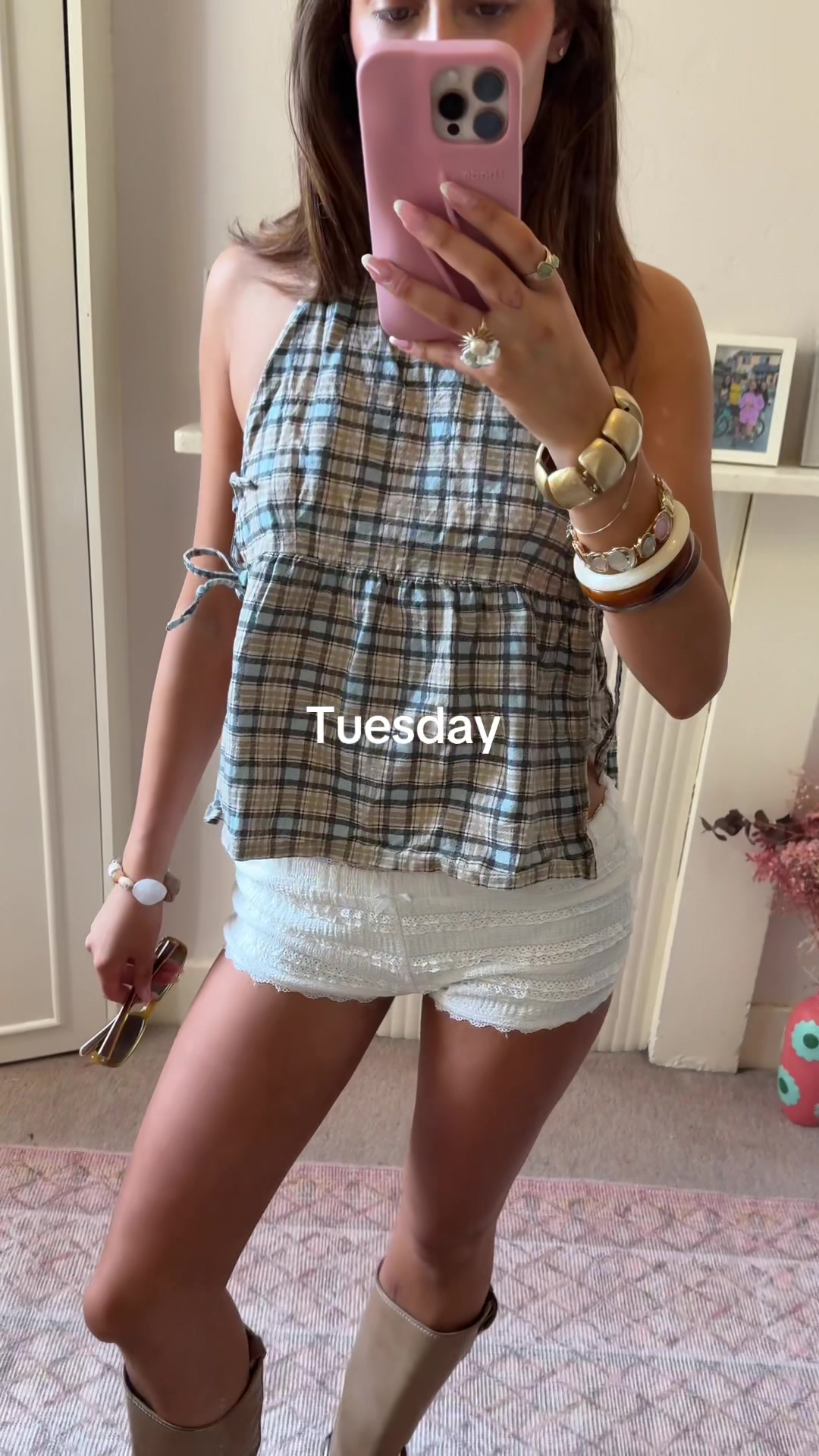 TikTok post by @megan.odonnell43 for MOTEL. Caption reads: Weekly outfits wearing all @MOTEL 🩷🩷 #gifted....