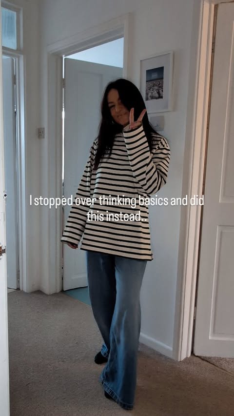 Instagram post by @lauradopamineoutfits for Truekind. Caption reads: Instead of swapping out my basics for winter, I....