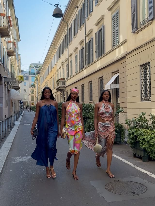 Instagram post by @thetripletsaa for NET-A-PORTER. Caption reads: Summer in Italy made brighter w/ @netaporter #ad.