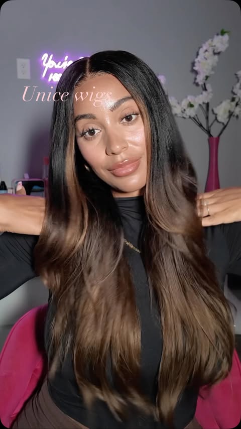 Instagram post by @saigewellington for UNice Hair. Caption reads: @unicehair @unicehairwigs 24” yaki straight [...].