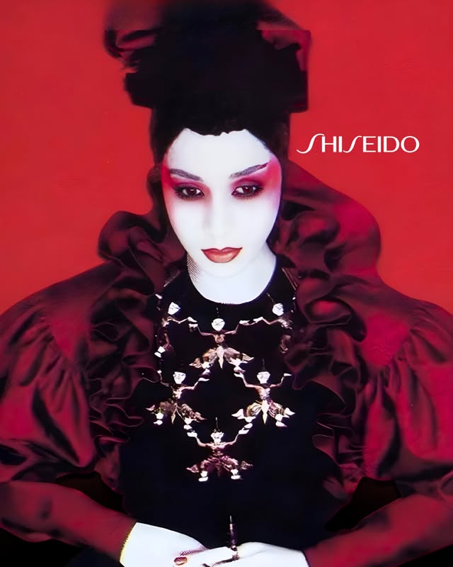 Instagram post by @realannabayle for Shiseido Professional. Caption reads: Where heritage meets vision. Serge Lutens, makeup....