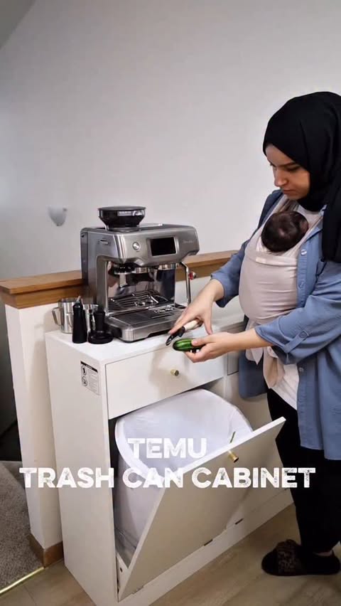 Instagram post by @ugc_zeynep for Temu. Caption reads: [...] with this hidden trash cabinet from @temu.....