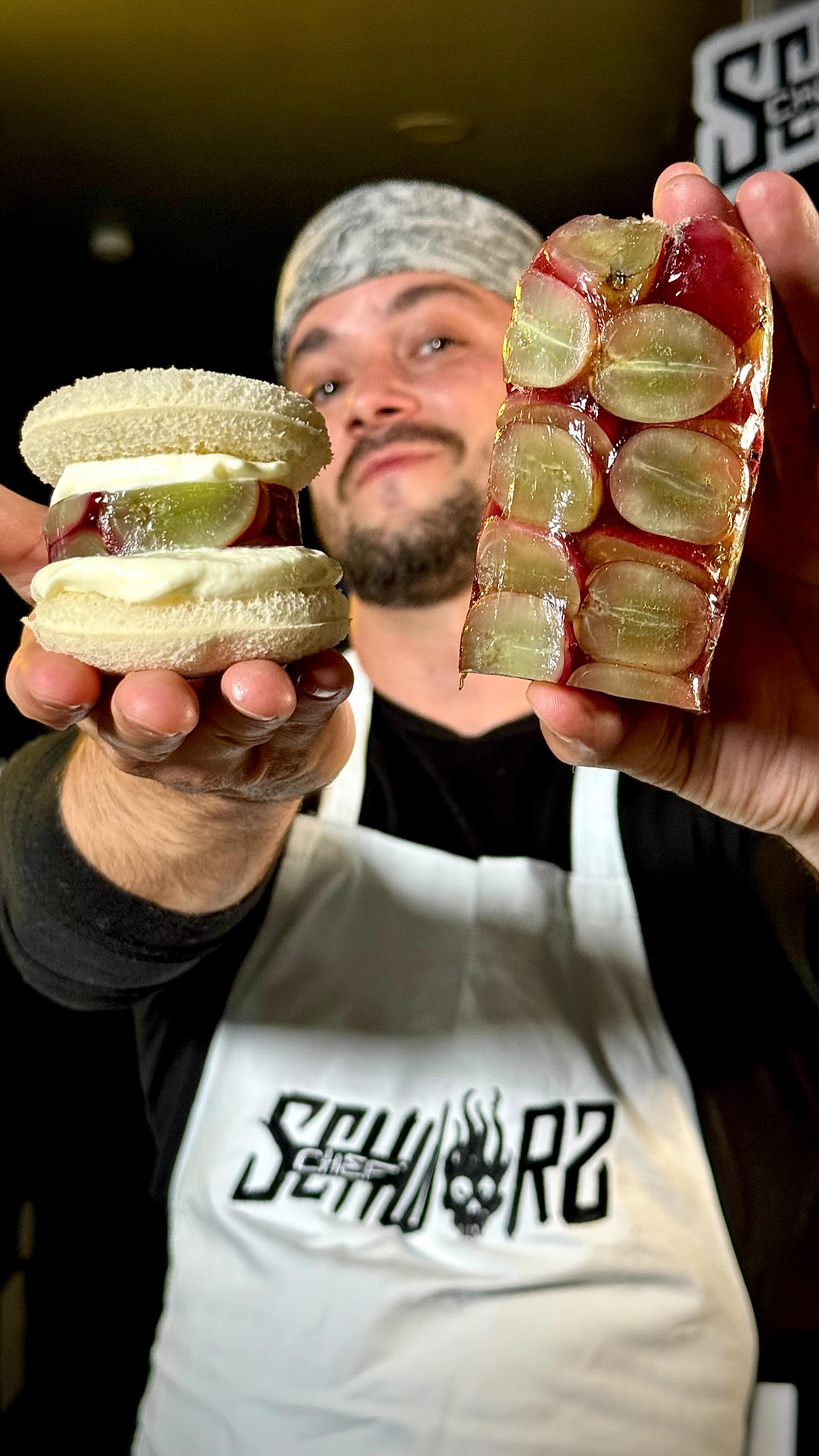 Instagram post by @chefschwarz for Grapes from California. Caption reads: Salami de uvas de California 🍇....