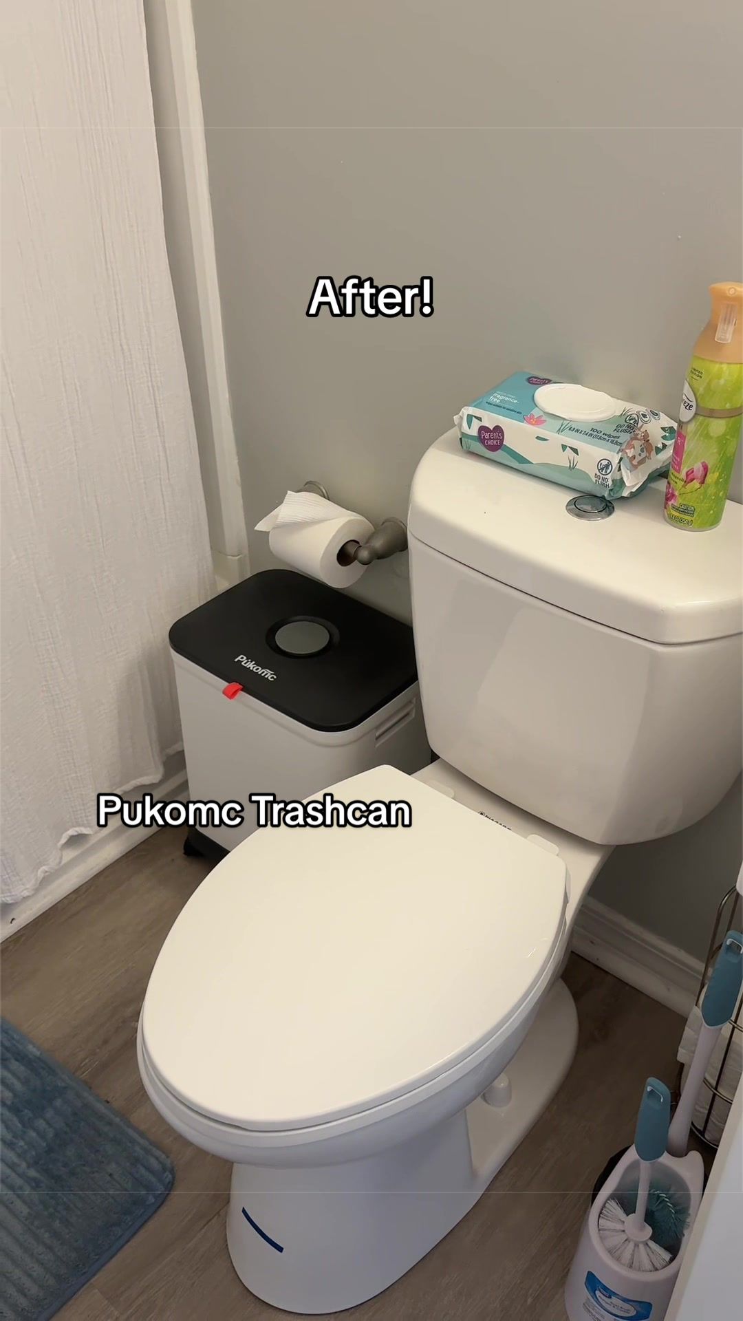 TikTok post by @simoneahicks for Pukom. Caption reads: [...] the bathroom? Try these trash cans from....
