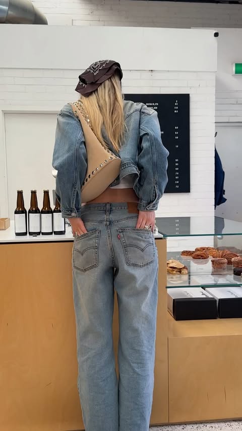 Instagram post by @charlierosenberg_ for Levi's. Caption reads: a morning in my @levis <3 ad outfit details ⭐️....