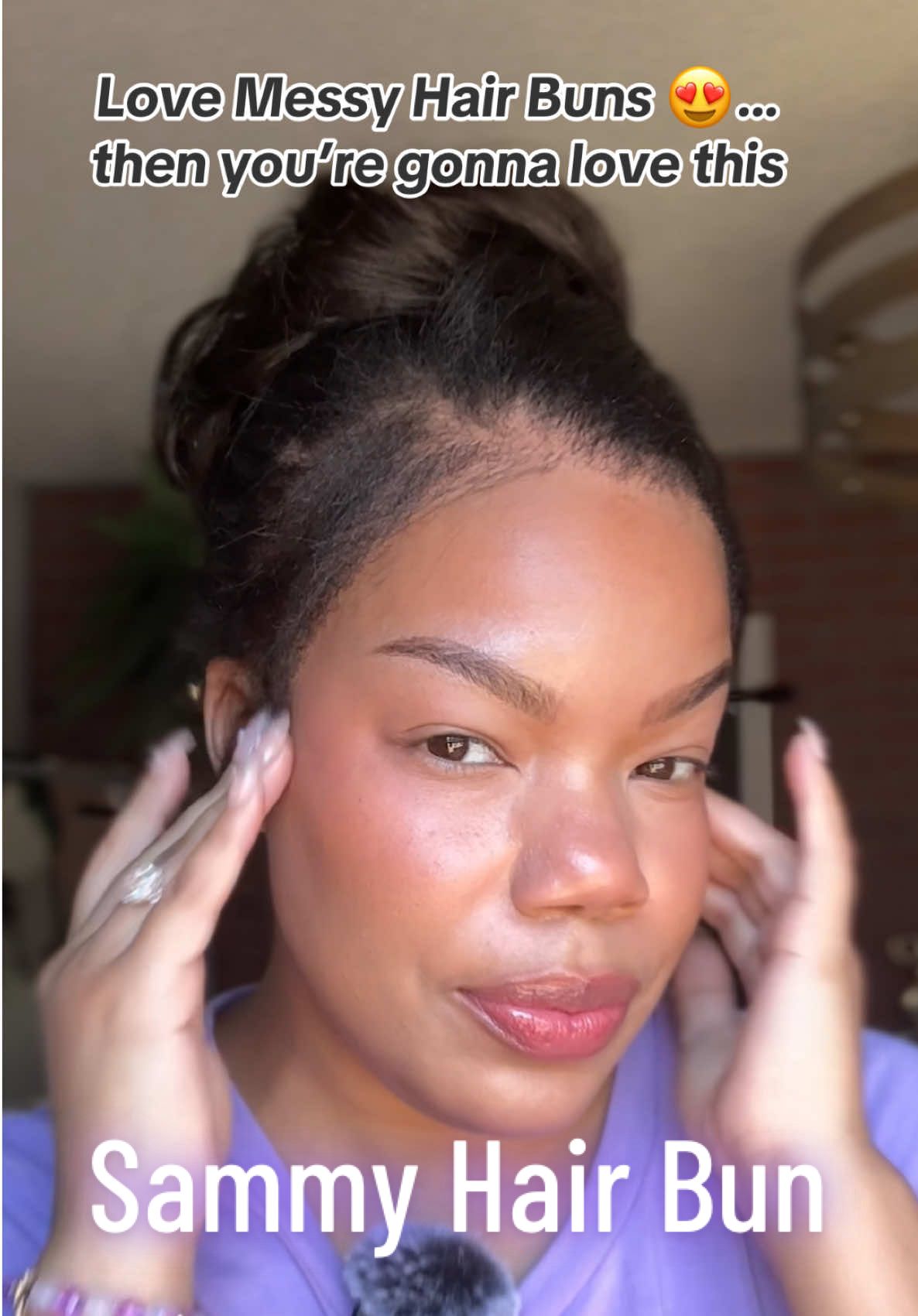 TikTok post by @capriel_annissa for Insert Name Here. Caption reads: Short hair, don’t care ✨ This Sammy messy hair bun....