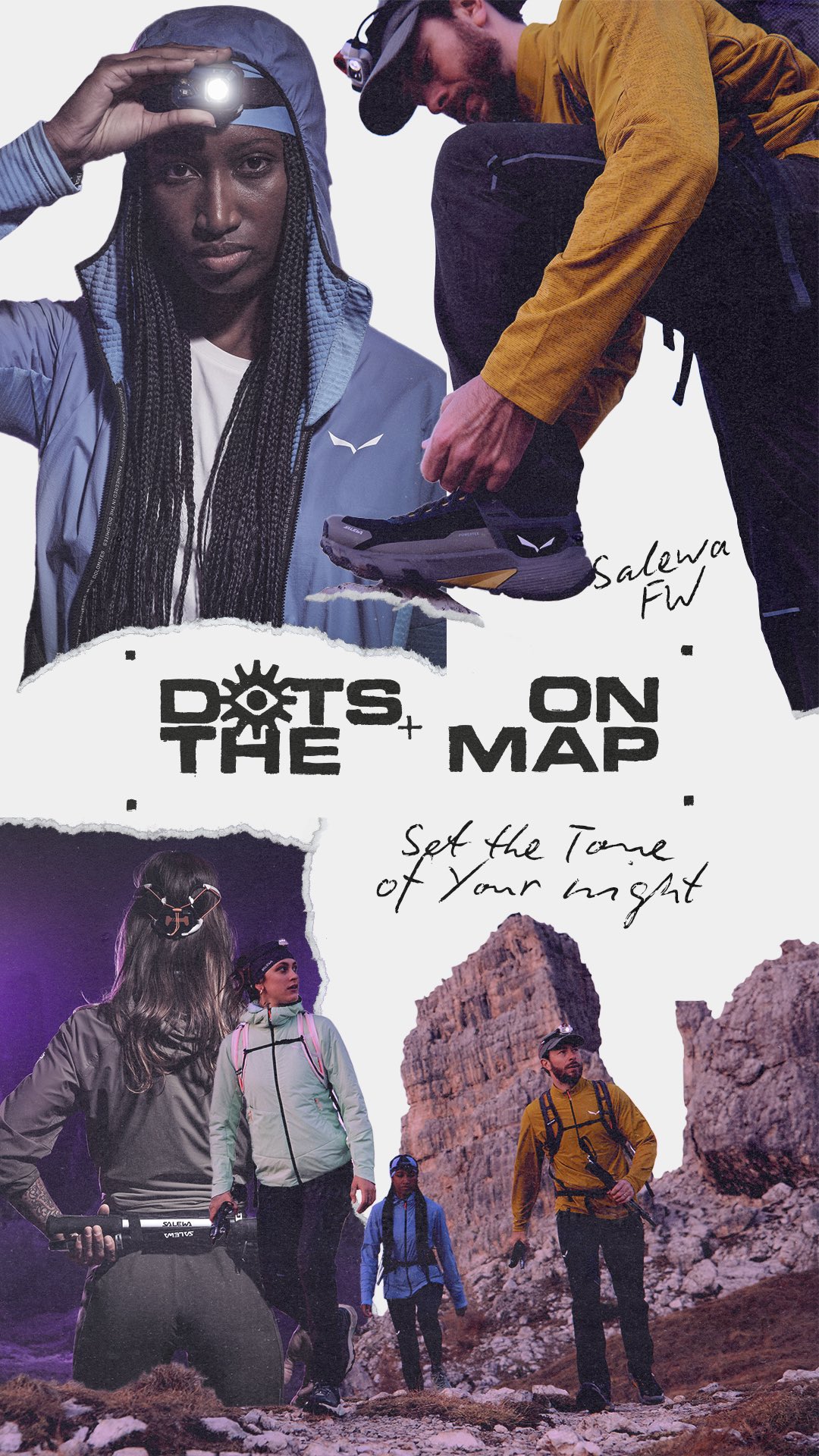 Instagram post by @__drlv__ for SALEWA. Caption reads: A new way to experience the mountains blending....