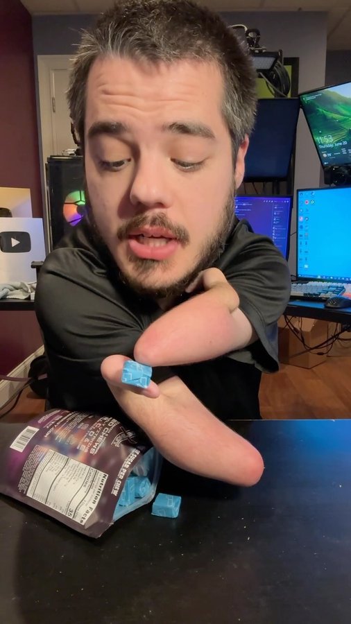 Instagram post by @real86hands for 1 Shot Energy. Caption reads: One Shot Vitamin Chews! @1shotenergy #ad #vitamins....